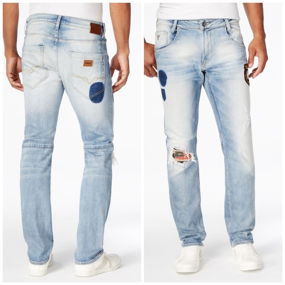 NEW GUESS TAPERED-LEG SLIM FIT PATCHED JEAN SZ 32 - Picture 2 of 8